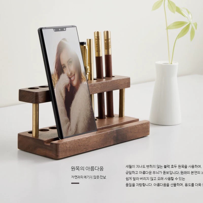 휴대폰 거치대 흑호두나무 펜꽂이 데스크탑 수납 선반 - 상세 이미지 3