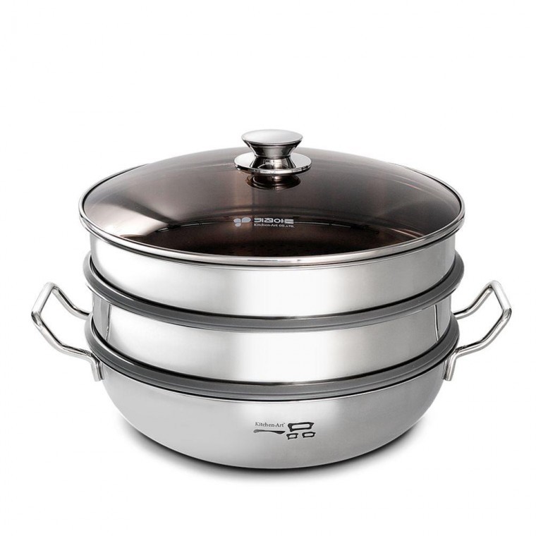 국산 통3중 찜기냄비 3단 인덕션 찜솥 찜기 냄비 33cm - 상품 이미지