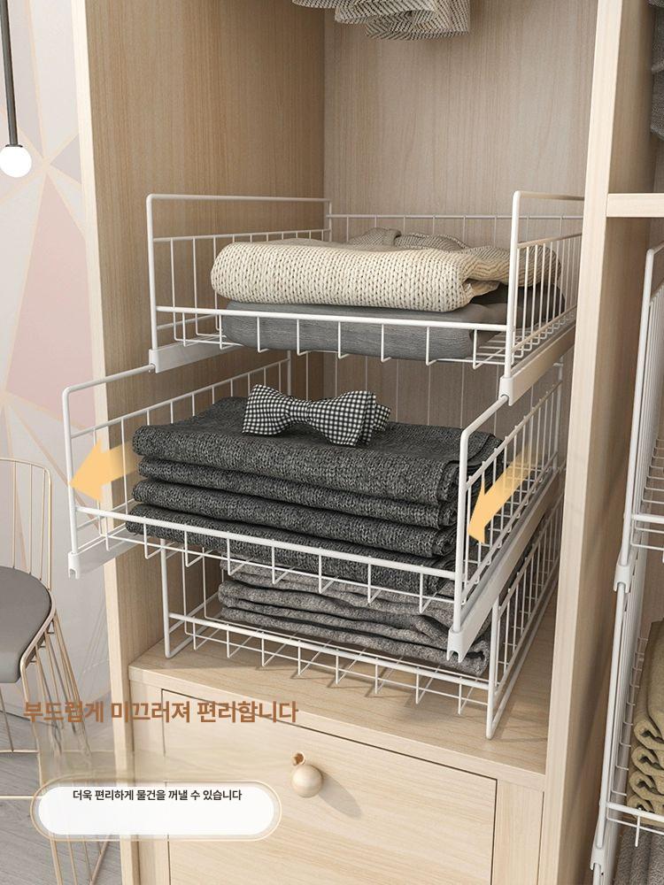 장롱 칸막이 내부 옷장 장 레일 선반 수납장 붙박이 중형단 접이식 서랍형 수납함 - 상세 이미지 3