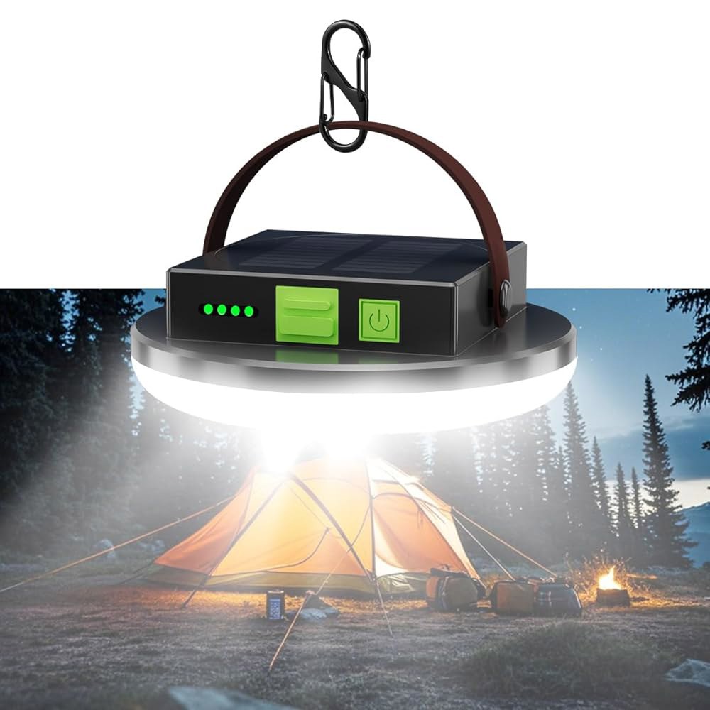 USB 태양열 캠핑 랜턴, 초밝은 충전식 텐트 조명, 4500LM, 4가지 조명 모드, 허리케인 비상 걸이등, 정전, 가정, 하이킹, 방수 기능 - 상품 이미지