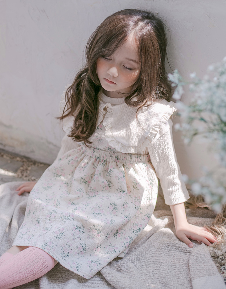 리리프릴원피스 여아 아동 주름 카라 레이어드 데일리룩 등하원룩 자매룩 나들이룩 - 상품 이미지
