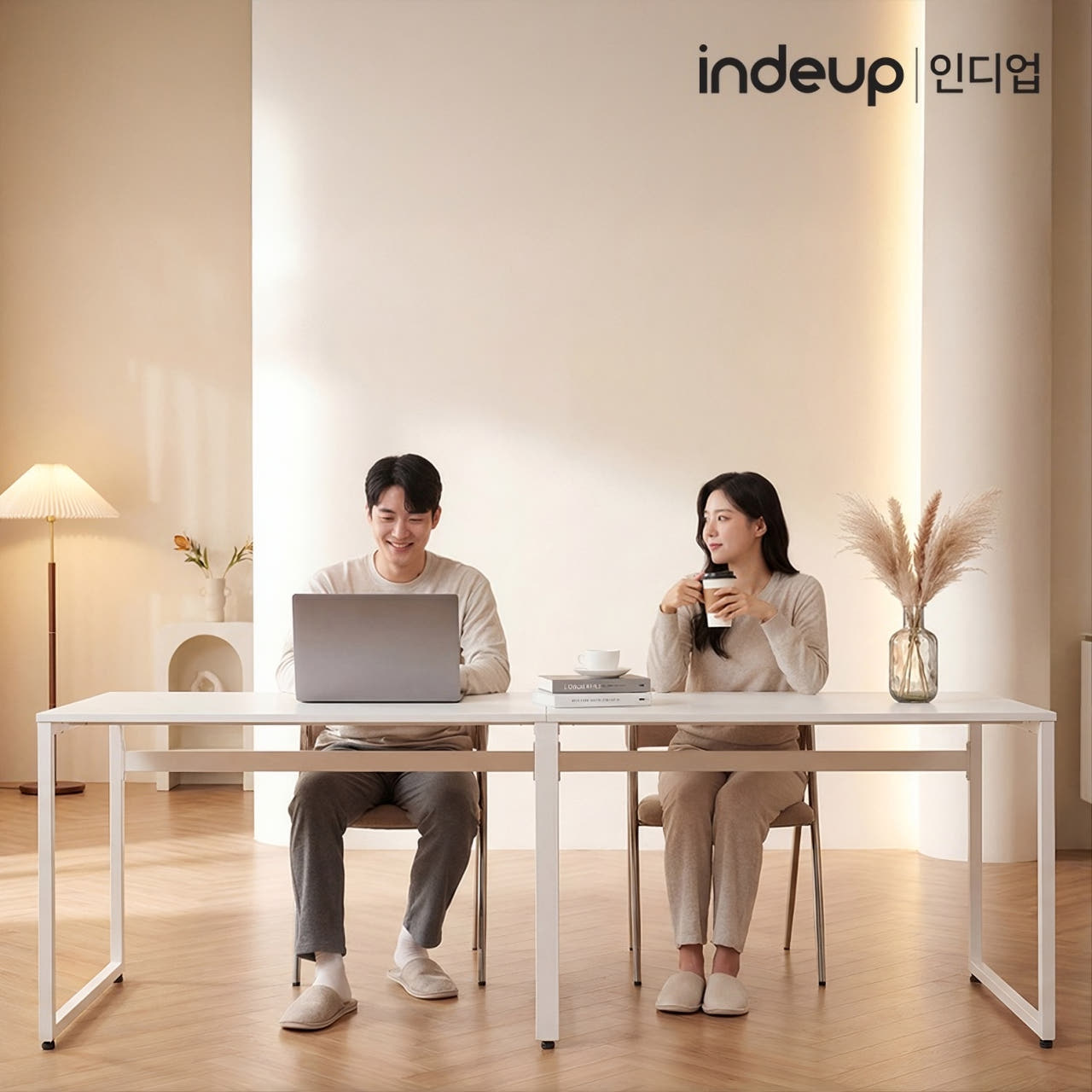 인디업 2인용책상 긴책상 2000x300x720 거실 서재 대면형 슬림 철제