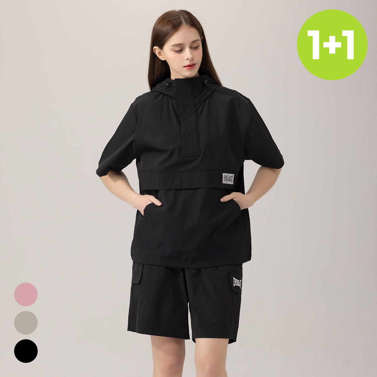 1+1 에버라스트 여성 반팔 아노락 세트 5부 상하 셋업 - 상품 이미지