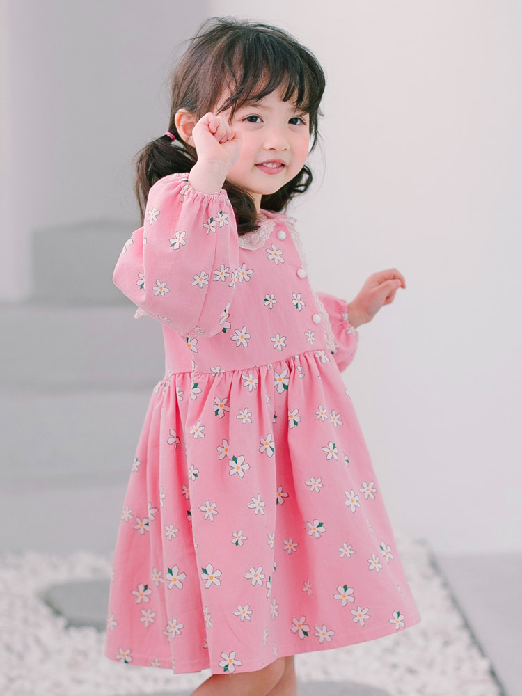 미니카라원피스 여아 아동 플라워 레이스 단추 데일리룩 등하원룩 나들이룩 자매룩 - 상세 이미지 2