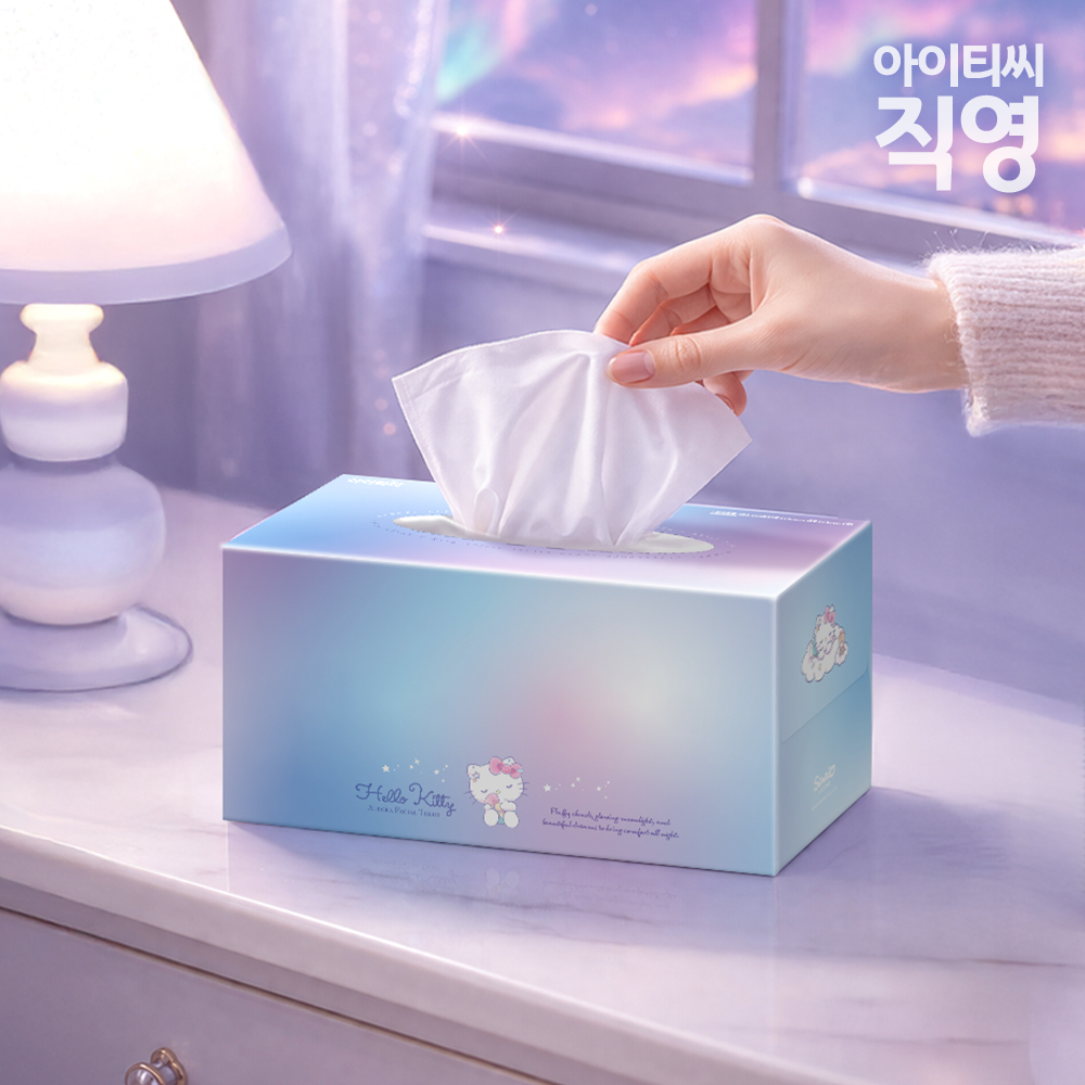 헬로키티 2겹 프리미엄 오로라 보습 각티슈 미용티슈(220매) 3입X2팩(6개입) - 상품 이미지