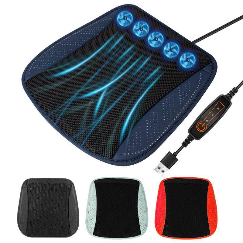 자동차 차량용 통풍 시트 방석 3단 조절 사무실 가정 의자 쿨링 USB 블랙 USB 팬 5팬 - 상품 이미지