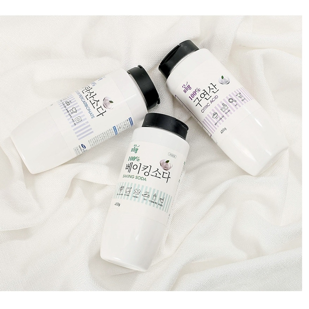 J2K 다목적 세정제 3종세트 베이킹소다 과탄산소다 구연산 분말형 (450g) - 상품 이미지