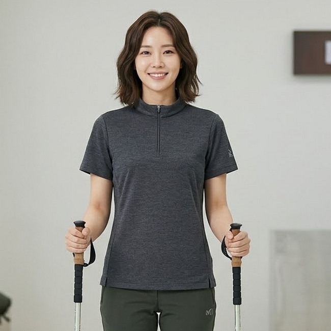 밀레 여성 여름 일상 산행 냉감 스판 아웃도어 등산 반팔티셔츠 - 상품 이미지