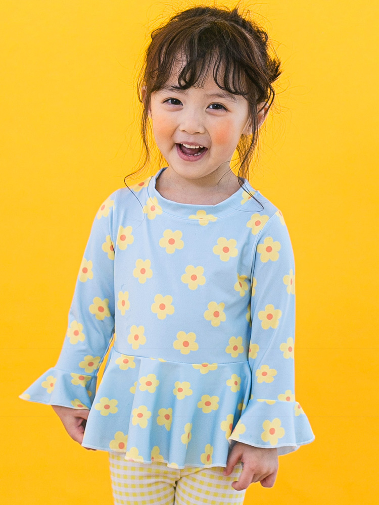 송이래쉬가드 여아 아동 플라워 꽃 파스텔 자매룩 원피스 수영복 물놀이 자외선 차단 - 상품 이미지