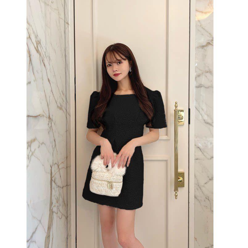 원피스 따듯한 여성용 봄 가을 퍼프 슬리브 핑크 화이트 정장원피스 하객룩 - 상세 이미지 3