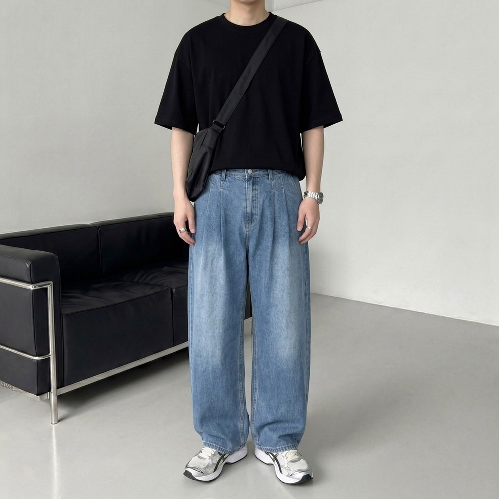 남성여름청바지 투턱데님 남자와이드청바지 이미지 8