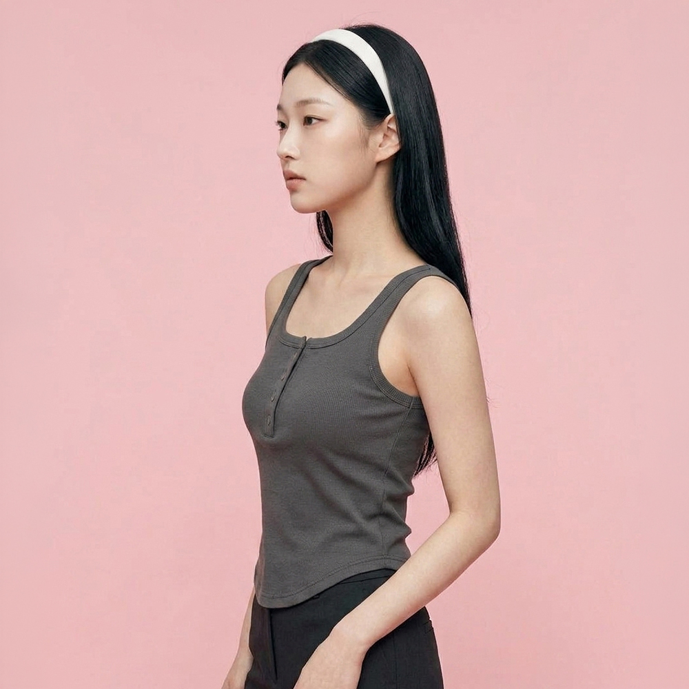 여성 노와이어 캡내장 기본 무지 슬리브리스 브라티 패션 헨리넥 캐미솔 - 상세 이미지 3