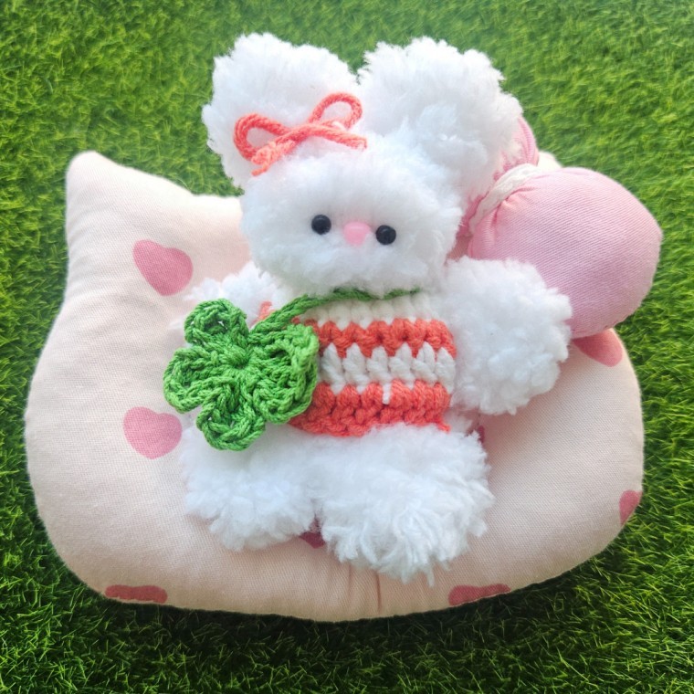리본 토끼 모루 인형 키링 귀여운 열쇠고리 커플 행운 부적 - 상품 이미지