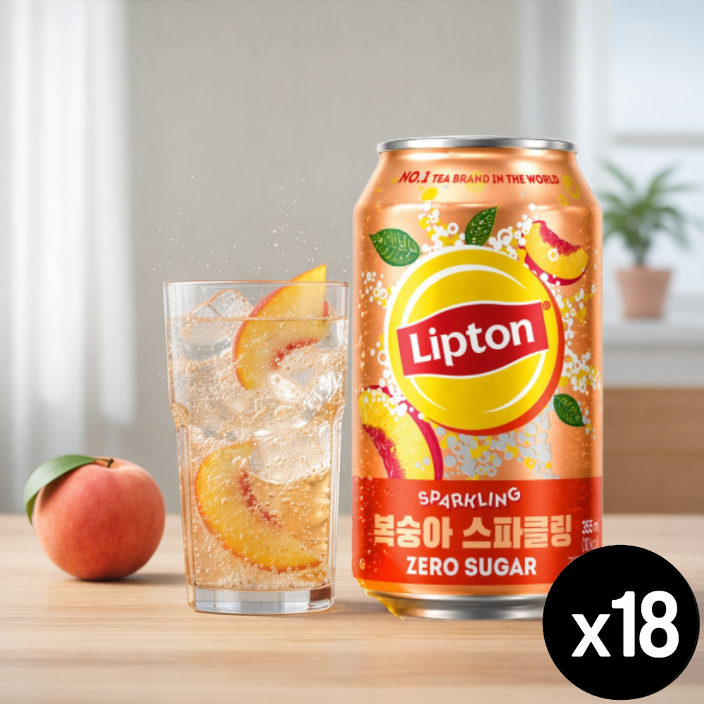 롯데 립톤 제로 복숭아 스파클링, 355ml, 18개 - 상품 이미지
