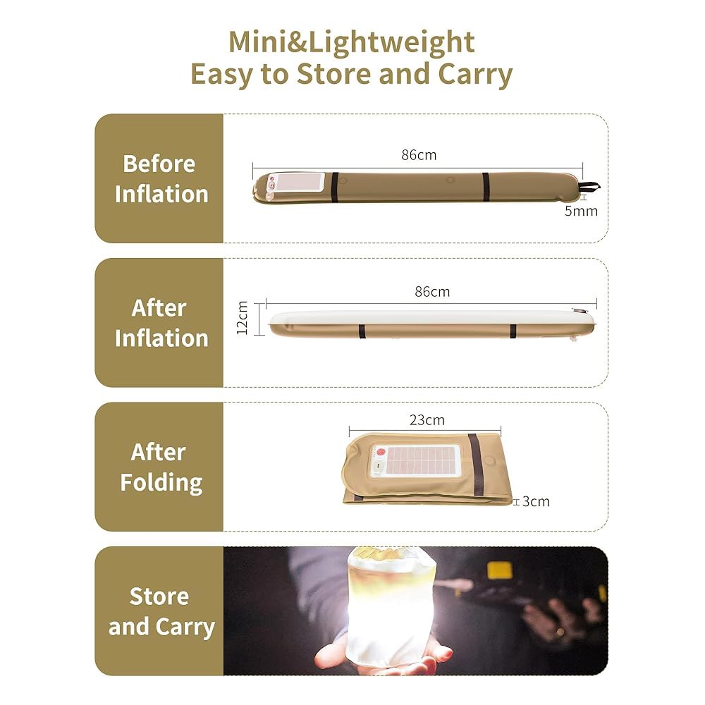 충전식 캠핑 라이트 바, 풍선 LED 랜턴 튜브, USB-C/태양열 전원, IP66 등급, 2000mAh 역충전, 마그네틱/행잉 텐트 라이트, 1팩(카키) Green 1 - 상세 이미지 2