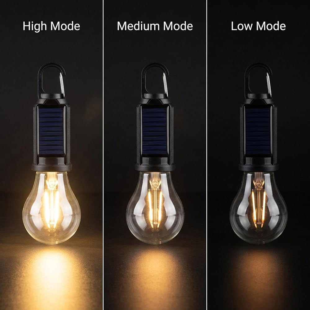 MODOAO 5팩 태양광 LED 캠핑 전구, 정전 시 충전식 비상 후크가 달린 휴대용 텐트 랜턴, 텐트용 조명, 하이킹, 홈 u2013 방수 전구 4 - 상세 이미지 2