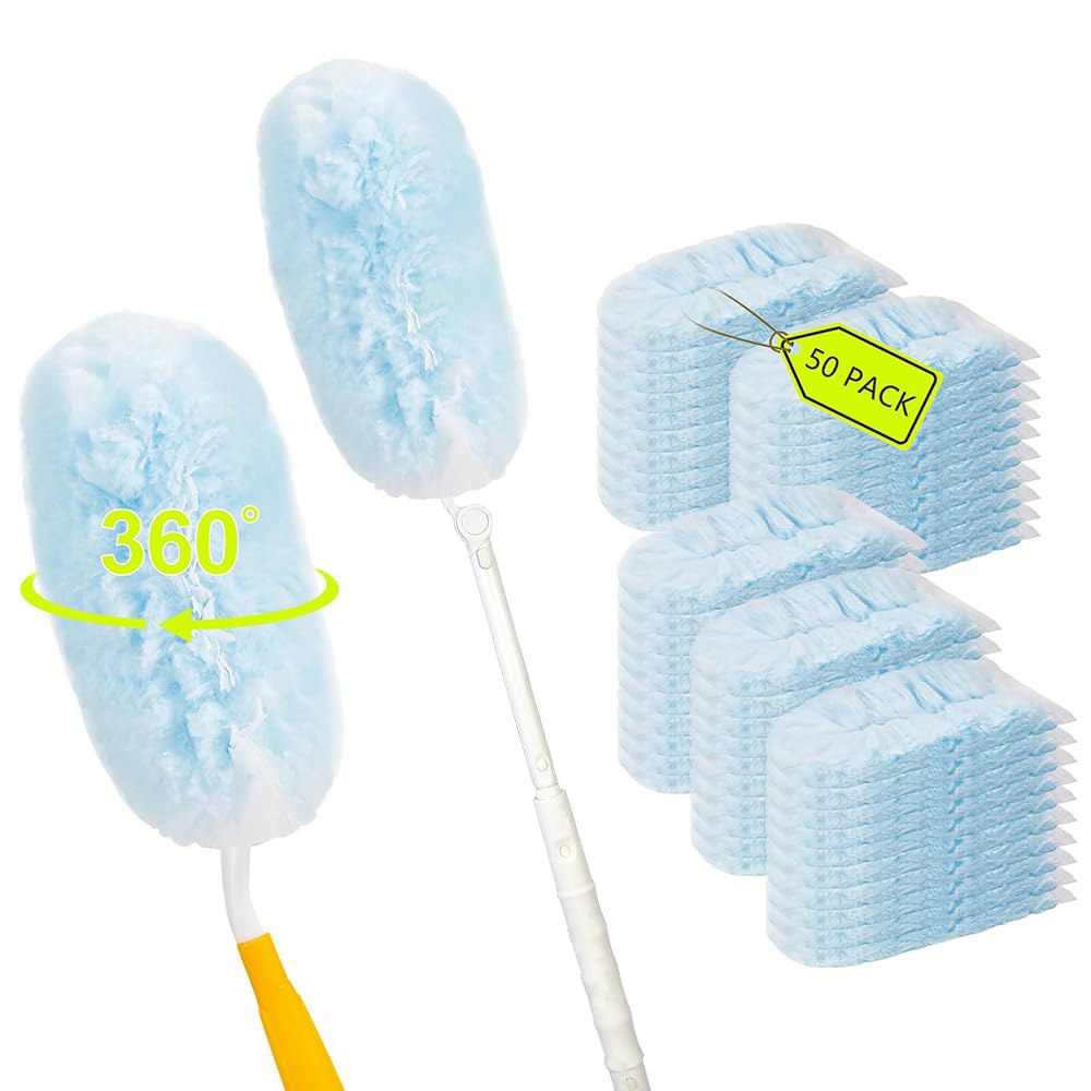 일회용 먼지떨이 리필 50개, 멀티 서피스 가능 튼튼한 짧은 360 리필, + 더스터 1개와 핸들 손잡이 스위퍼 연장 호환 1개 30 - 상품 이미지