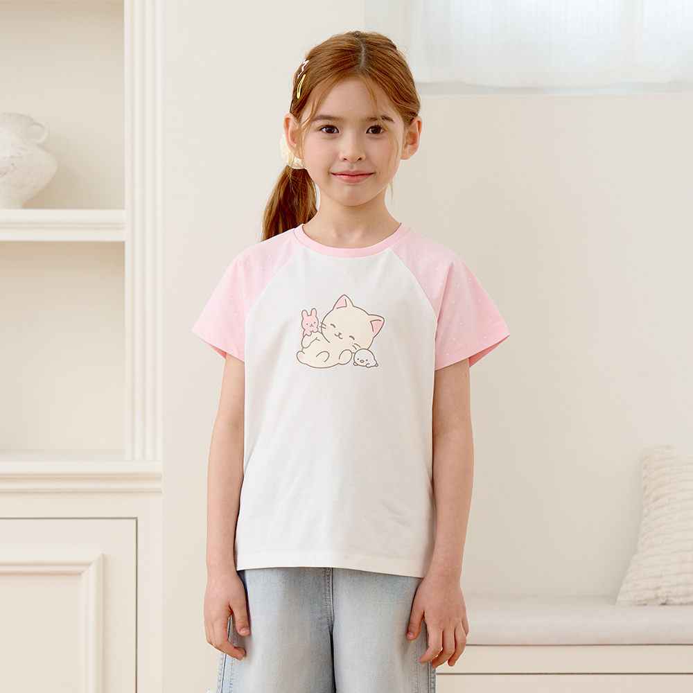 로엠걸즈 도트 라글란 고양이 티셔츠 RGRA2633C - 상세 이미지 2
