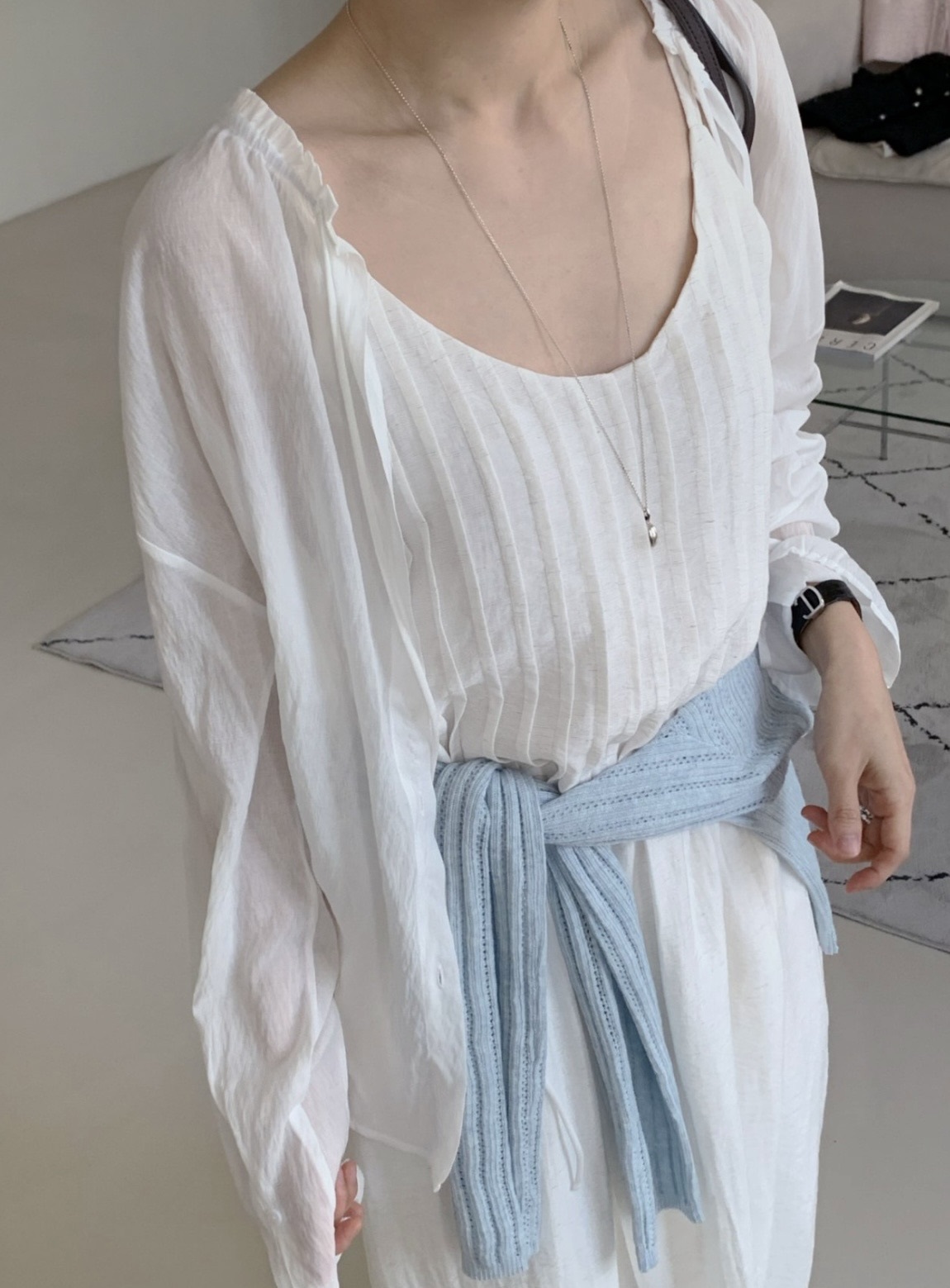 카델 나시원피스 롱 여름 휴양지 레이어드 뷔스티에 하객룩 민소매 원피스 - 상세 이미지 5