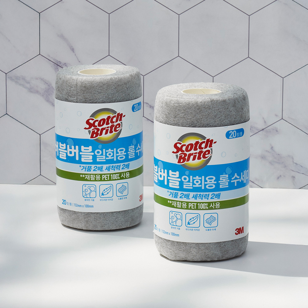 3M 스카치브라이트 버블버블 일회용 주방 롤 수세미 40매 (20매×2개입) - 상세 이미지 4