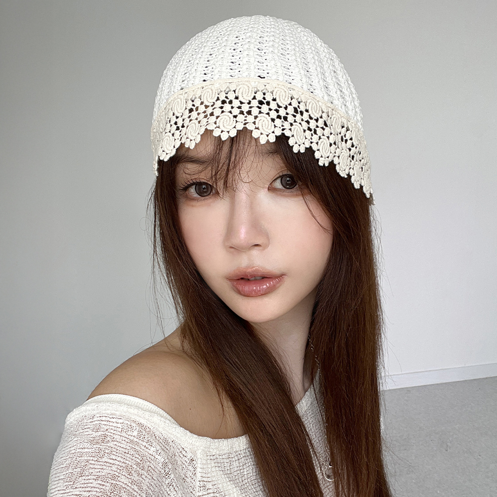 레이스 플라워 네트 그물 니트 비니 봄여름 여성 비니 - 상세 이미지 3