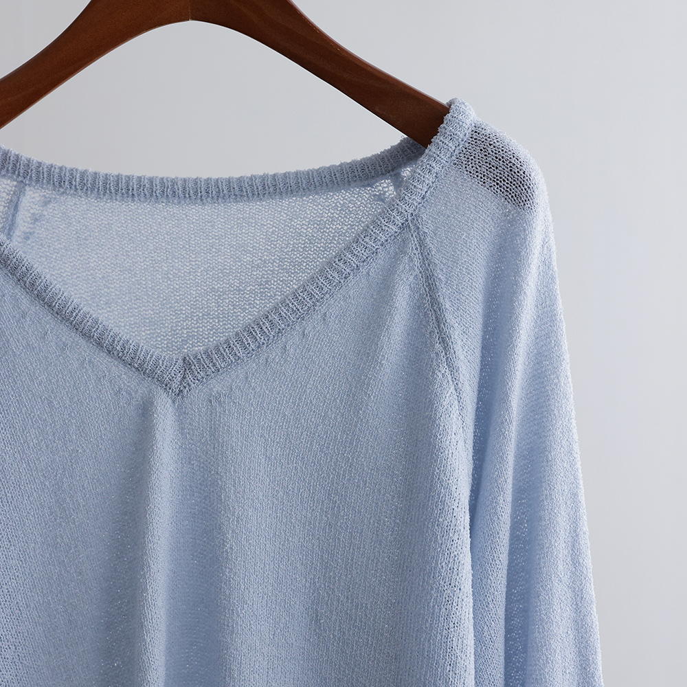 브이넥 나그랑 파스텔 여름 긴팔 부클 니트 프셀 - 상세 이미지 4