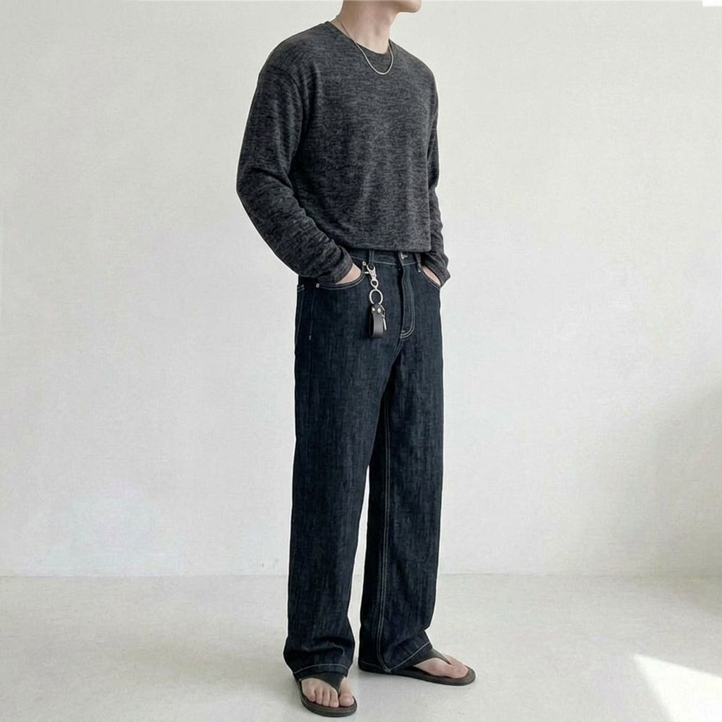 남성 여름 와이드 청바지 린넨 팬츠 긴바지 인디고, M - 상세 이미지 2