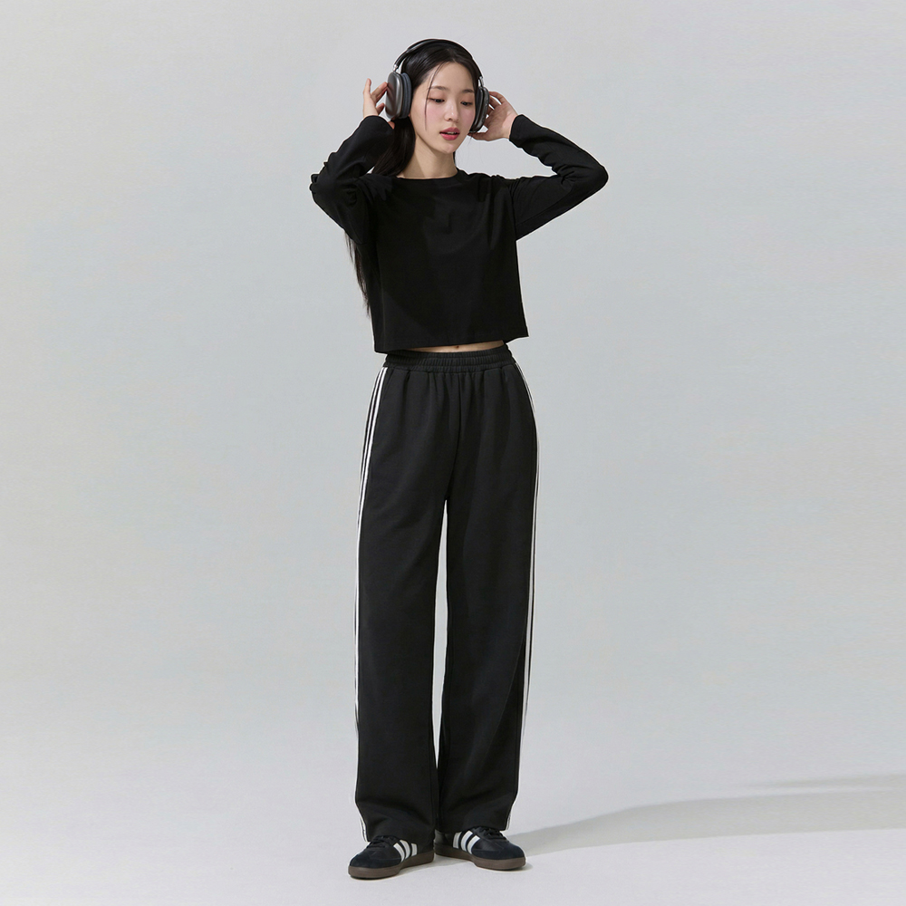블랙몬스터핏 이선 와이드 트레이닝 팬츠 운동복 여성 밴딩 긴바지 일상룩 코디 상품 이미지