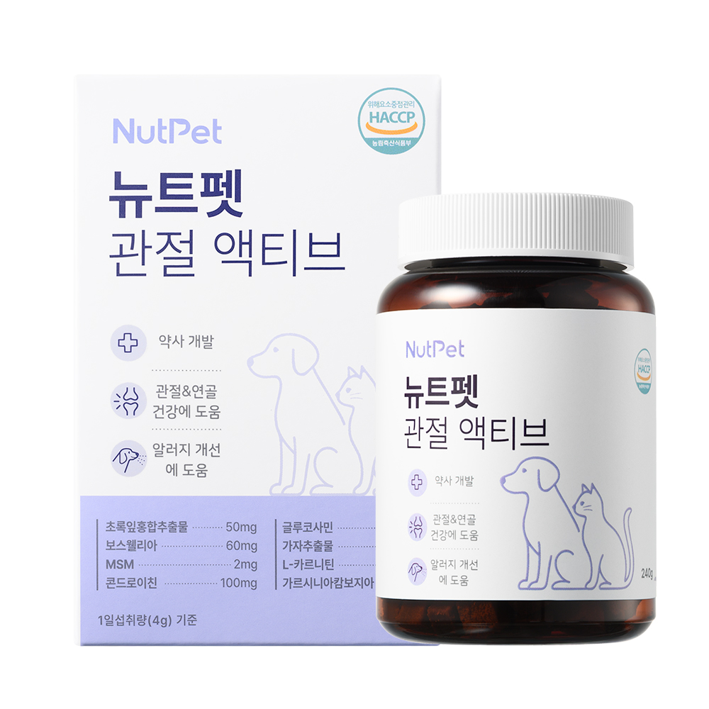 뉴트펫 관절 액티브 강아지 관절 영양제 슬개골 강화 탈구 연골 건강 관절+연골, 240g, 1개 - 상품 이미지