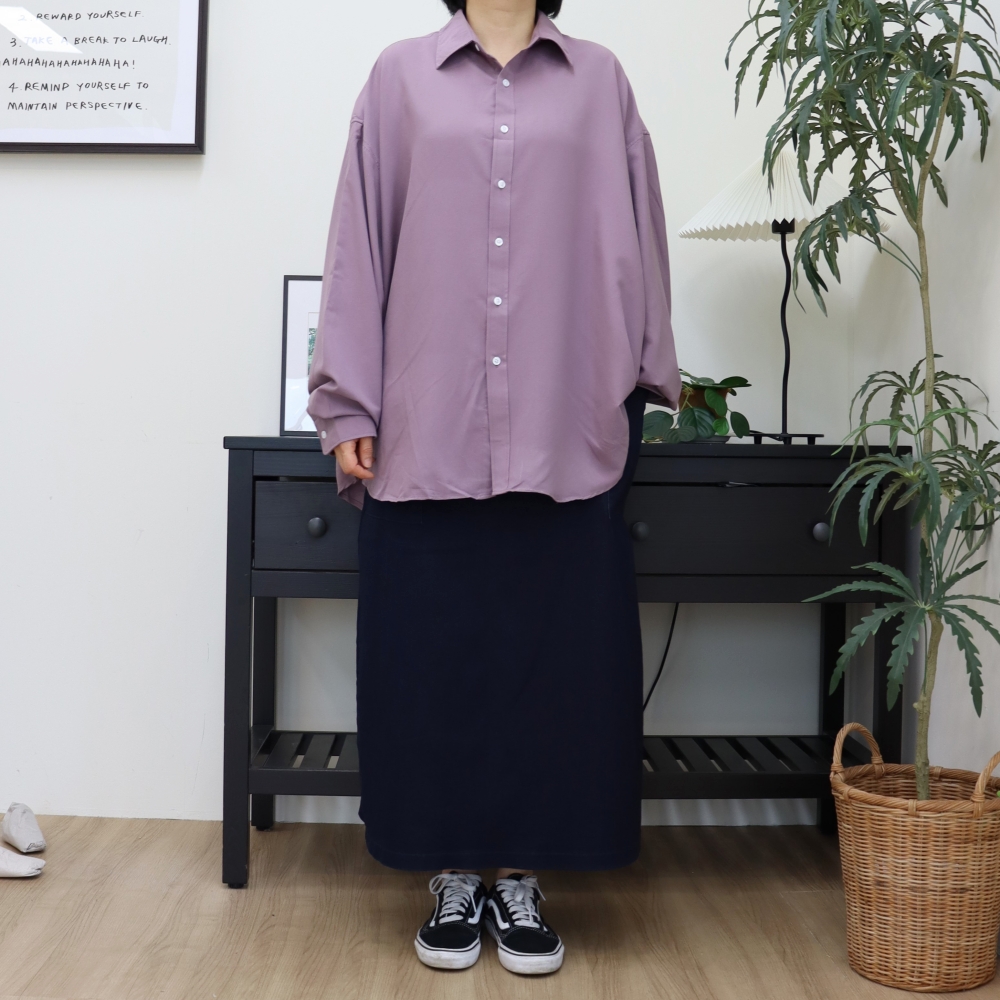 빅사이즈 찰랑 긴팔 단추 남방 박시 루즈핏 셔츠 88 99 4XL 5XL 비이올렛 브라운 - 상세 이미지 2