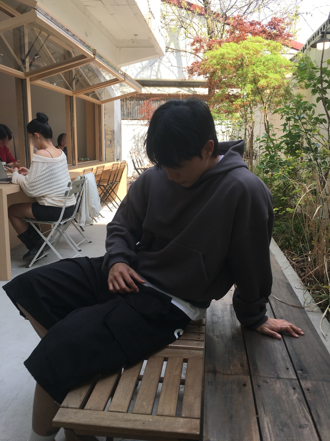 하이넥 크롭 후드티 무지 이미지 8