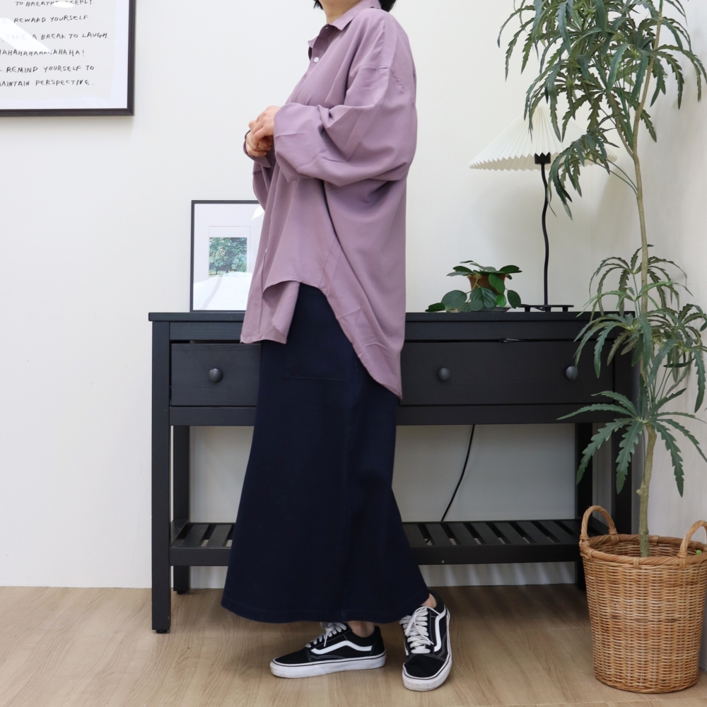 빅사이즈 찰랑 긴팔 단추 남방 박시 루즈핏 셔츠 88 99 4XL 5XL 비이올렛 브라운 - 상세 이미지 3