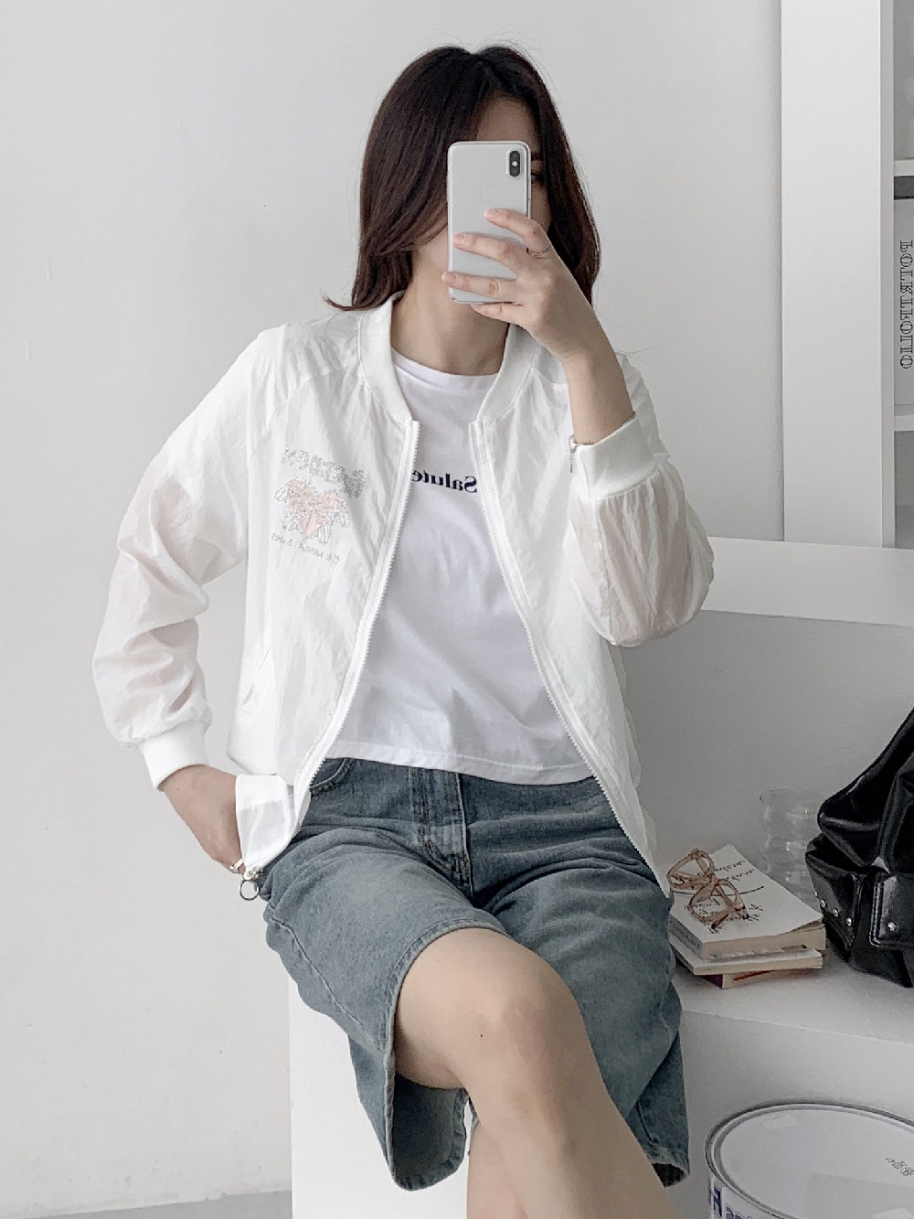 여름 간절기 블루종 바람막이점퍼 시스루 얇은 야상 점퍼 아우터 - 상세 이미지 4