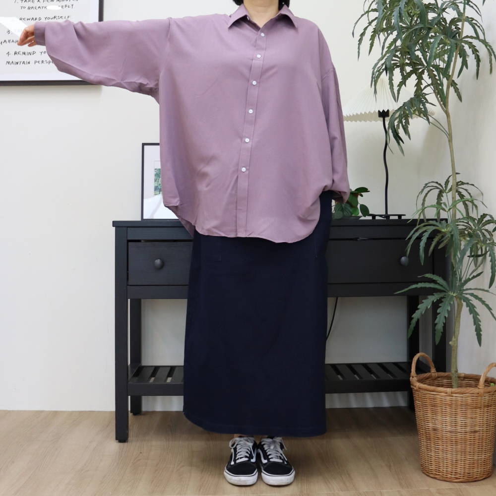 빅사이즈 찰랑 긴팔 단추 남방 박시 루즈핏 셔츠 88 99 4XL 5XL 비이올렛 브라운 - 상세 이미지 4