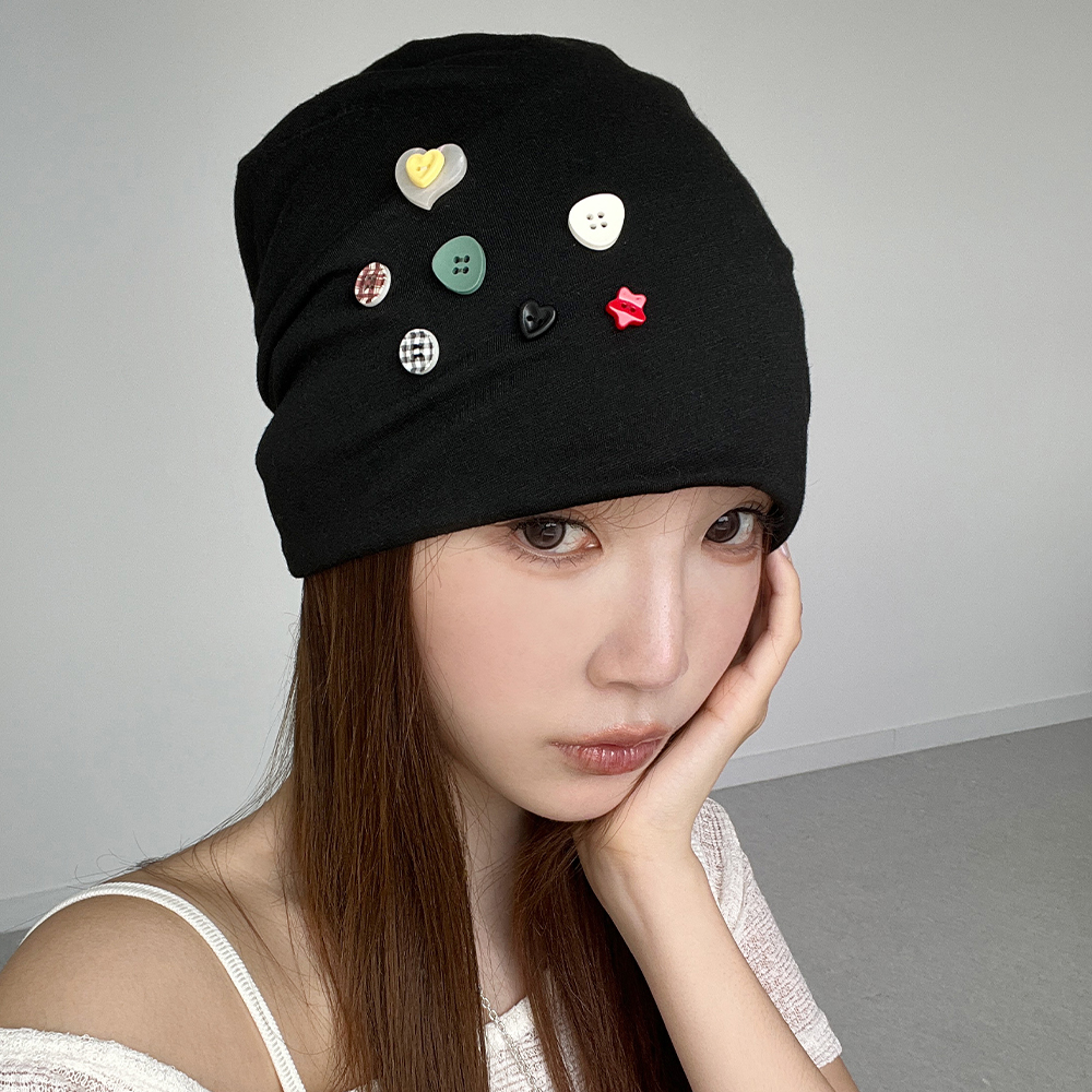 클립 단추 비니 봄 여름 여성 비니모자 숏 롱 - 상품 이미지