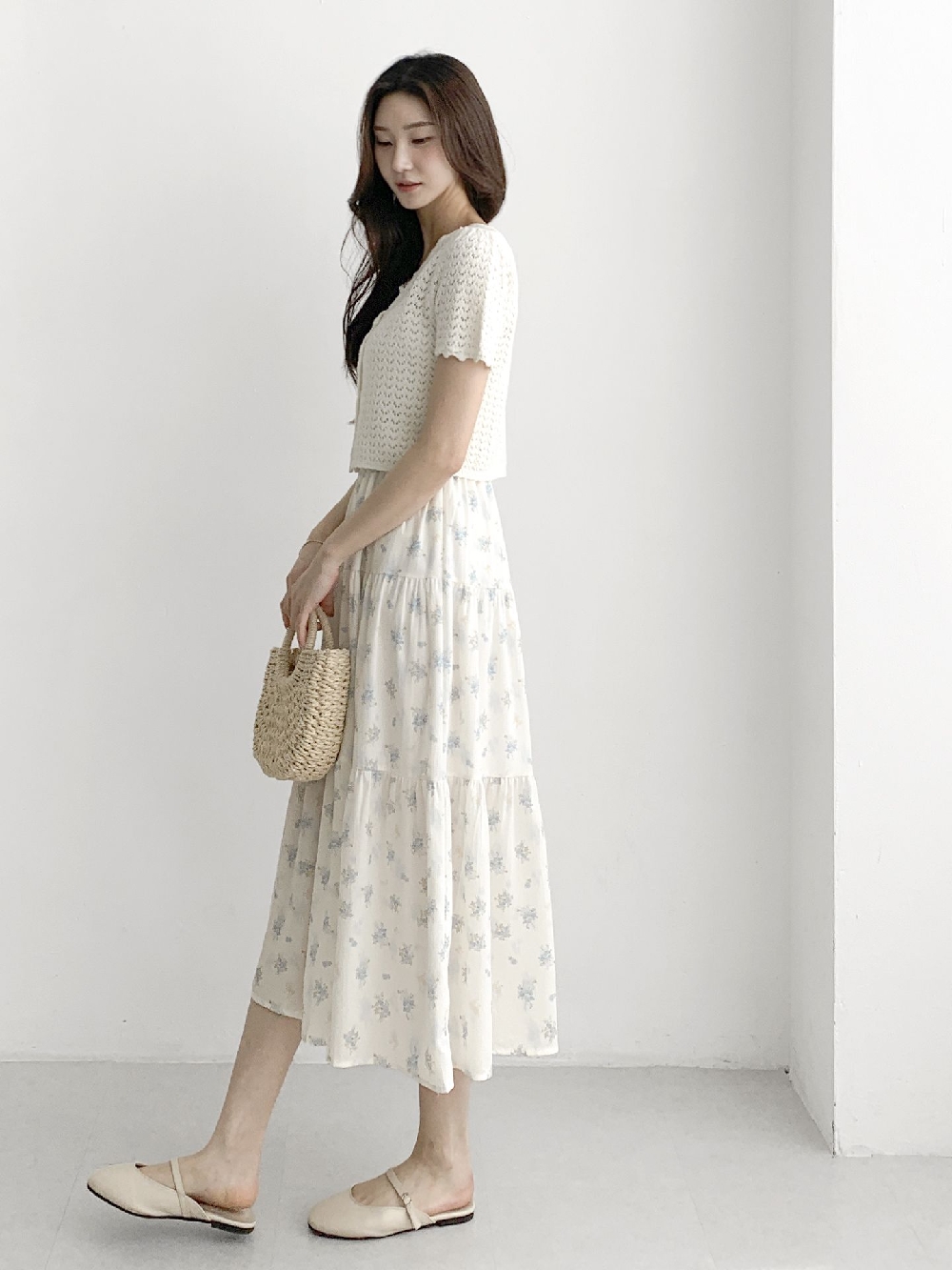여름 쉬폰스커트 캉캉 플라워 A라인 밴딩 롱 스커트 이미지 6
