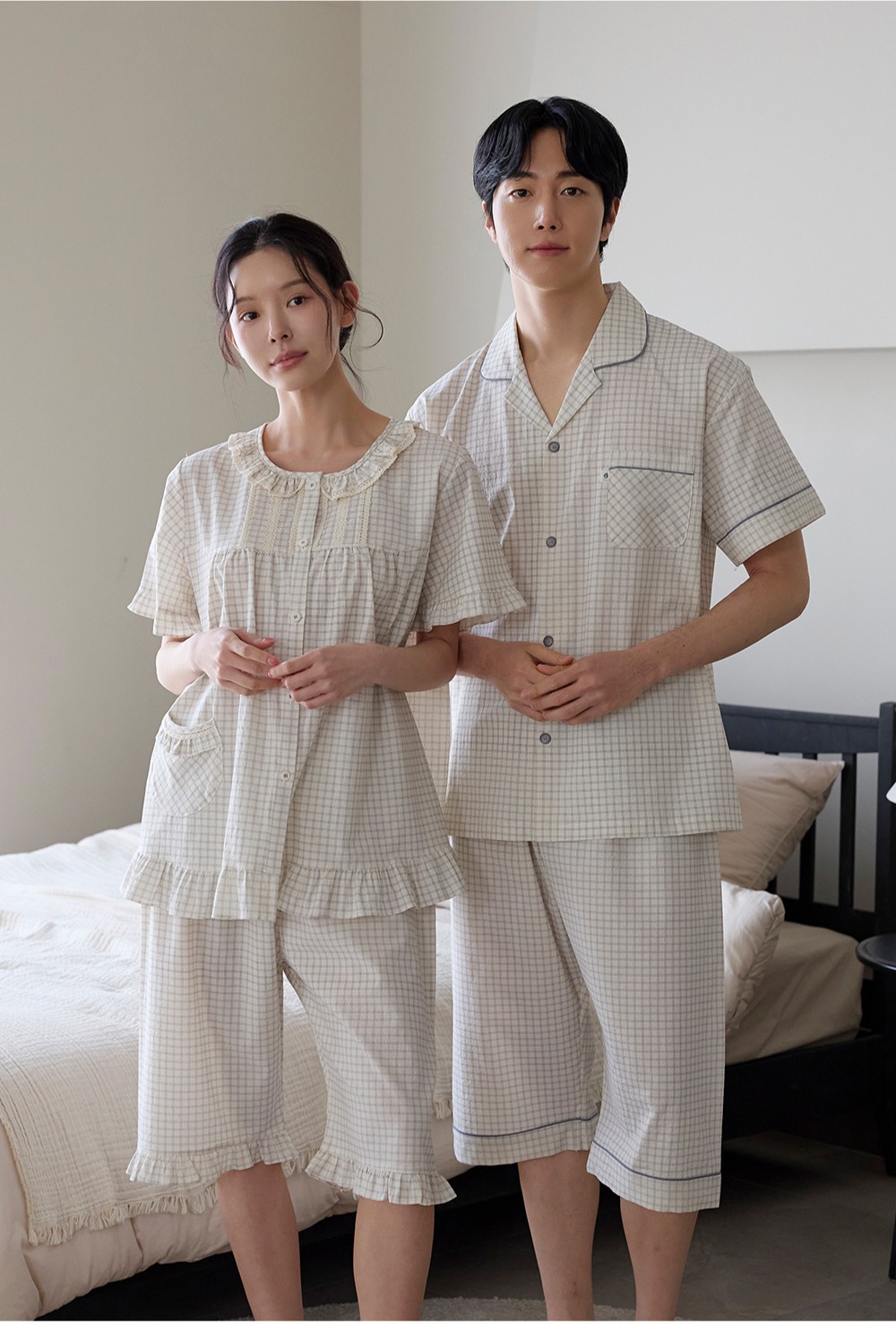 마누아 국내산 효소바이오가공 60수 나염 면100 남녀반팔 파자마세트 2203 6203 - 상품 이미지