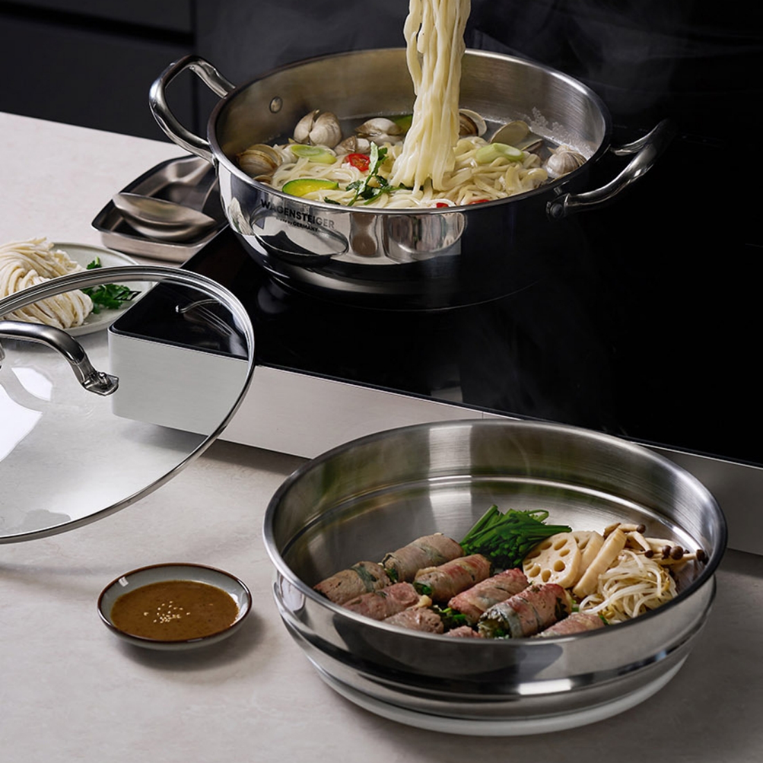 바겐슈타이거 스텐 찜기 2단 인덕션 샤브샤브 야채찜 냄비 이유식 찜솥 28cm 이미지 8