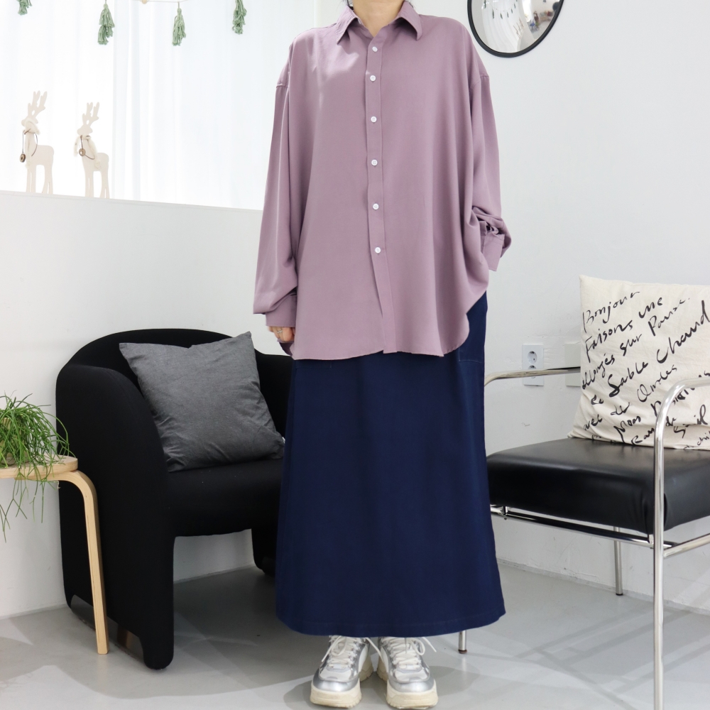 빅사이즈 찰랑 긴팔 단추 남방 박시 루즈핏 셔츠 88 99 4XL 5XL 비이올렛 브라운 - 상세 이미지 5