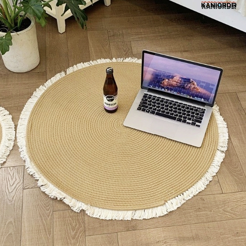 원룸 러그 자취방 바닥 라운드 테슬 카펫 빈티지 인테리어 원형 80cm - 상품 이미지