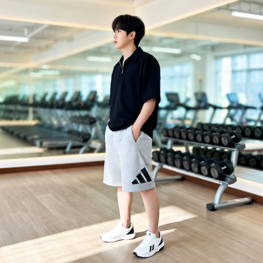 아디다스 라운드 플리스 트레이닝 와이드 버뮤다 팬츠 반바지 그레이(JE8957), L 이미지 3