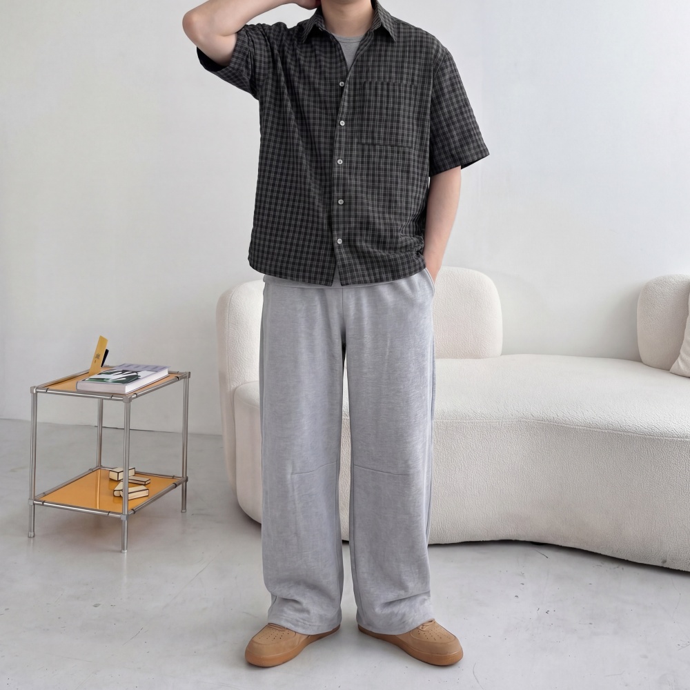 크롭 남자여름체크셔츠 오버핏 엠보 남방 이미지 6