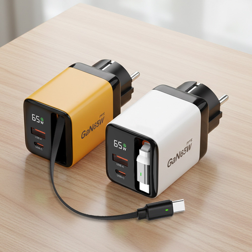 UM2 C타입 일체형 릴케이블 2포트 GAN 65W 초고속충전기 REEL-PD65W-LED - 상품 이미지