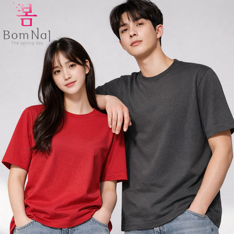 봄날앤 무지 반팔 면 30수 빅사이즈 단체티 반티 모임 행사 반팔티셔츠 - 상세 이미지 3