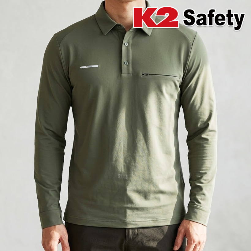 K2세이프티 봄 여름 남성작업복상의 냉감 작업용 긴팔티 아빠 기능성 등산용 춘하 카라티셔츠 - 상품 이미지