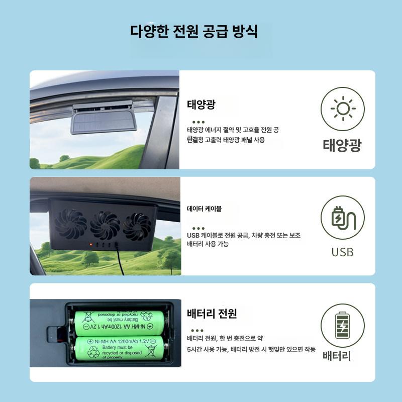 2025 구동 삼중 모드 태양광 USB 내장 배터리 충전 자동차 창문형 공기 순환 배기팬 화이트 - 상세 이미지 4