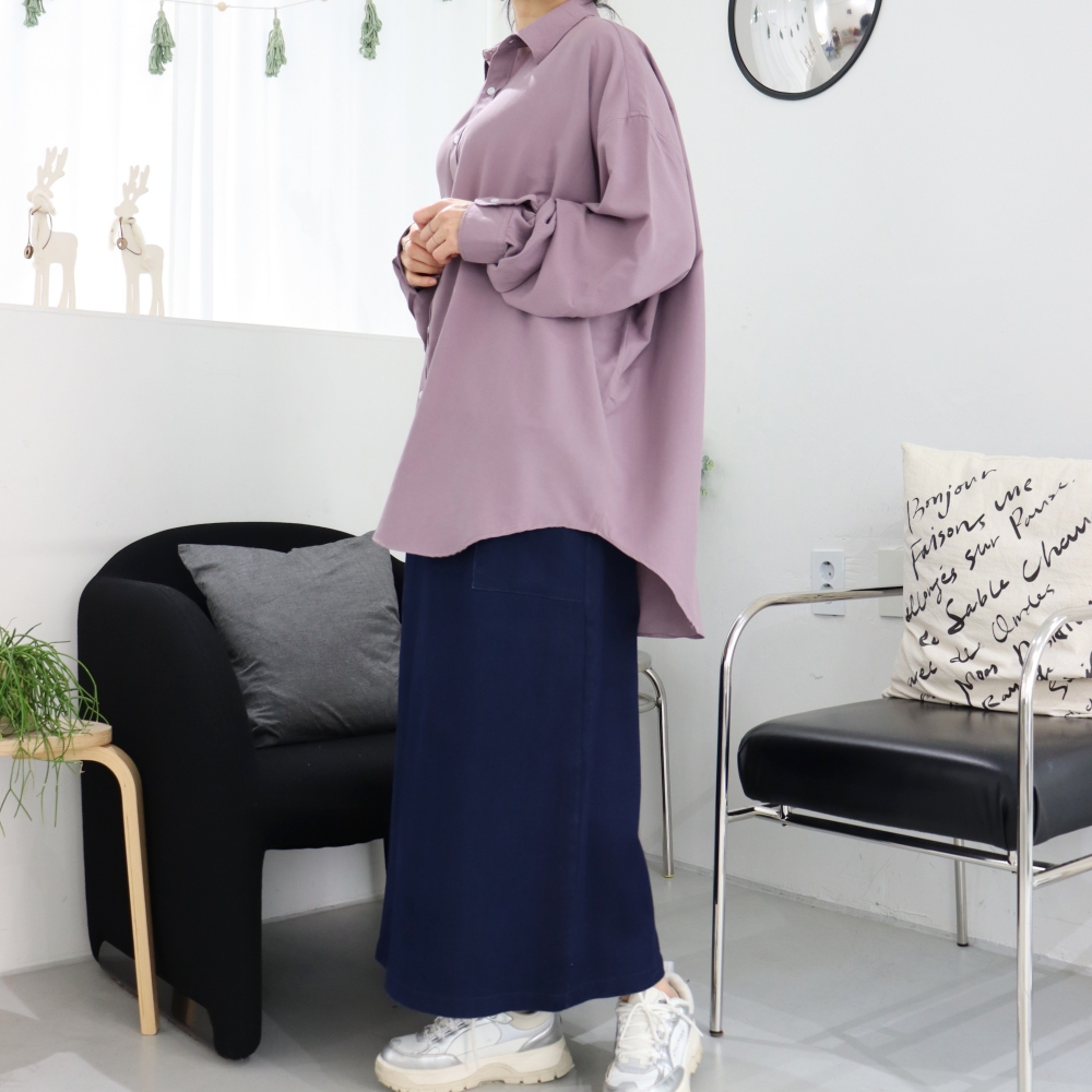 빅사이즈 찰랑 긴팔 단추 남방 박시 루즈핏 셔츠 88 99 4XL 5XL 비이올렛 브라운 이미지 6