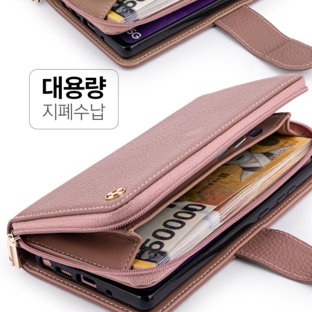 천연소가죽 지퍼 지갑케이스 비발렌 네이비, 갤럭시S25엣지 SM-S937N - 상세 이미지 4