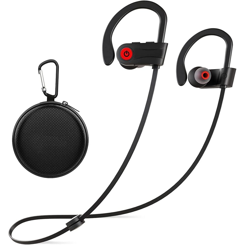 Otium Bluetooth 이어버드 무선 헤드폰 블루투스 헤드폰, 스포츠 이어버드, 15시간 플레이타임 방음 헤드셋을 위한 IPX7 방수 스테레오 이어폰, 블랙 Black - 상품 이미지