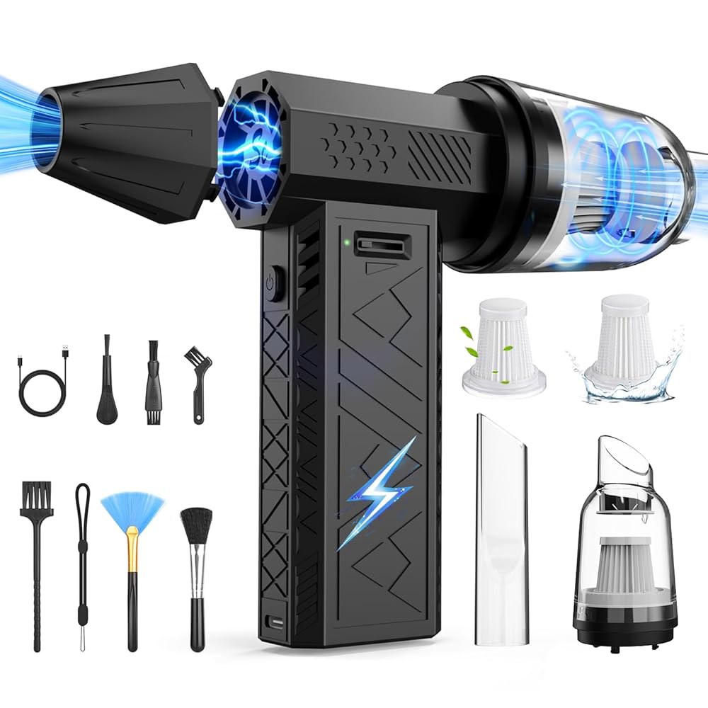 진공 2 in 1, 180000RPM 강력한 모터, 가정용 송풍기 컴퓨터, 가능한 100기어 전자 울트라 충전식 공기 브러시리스 제품, 8000mAh 자동차, 전기 조절 더스터, - 상품 이미지